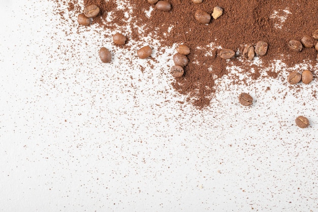 Coffee beans on blended coffee or cocoa powder.