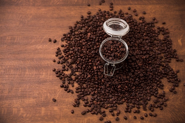 Coffee beans and jar