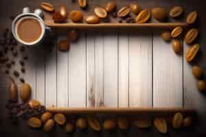 Free photo a coffee cup and coffee beans on a wooden tray