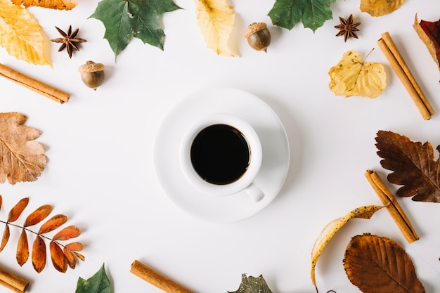 Coffee cup in foliage