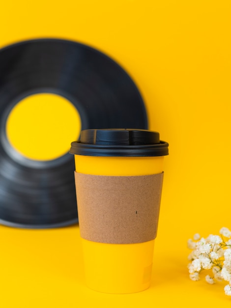 Free Photo coffee cup and vinyl assortment