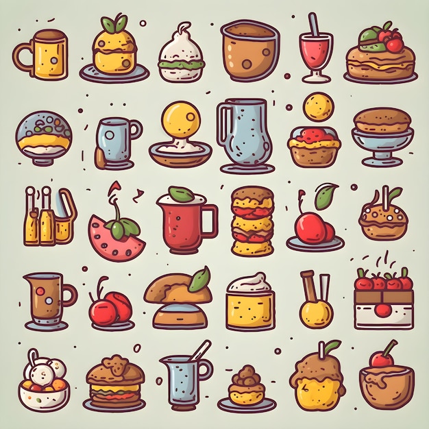 Free photo coffee and desserts doodle icons set vector illustration