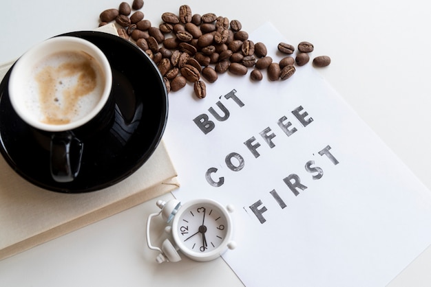 Free Photo but coffee first quote with clock