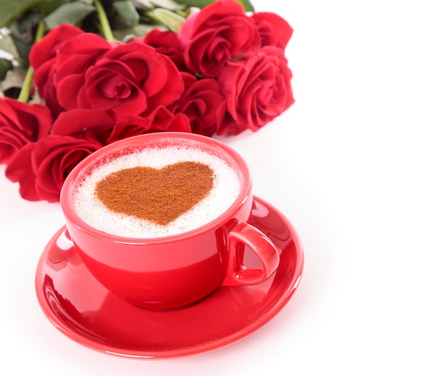 A coffee with a heart and roses