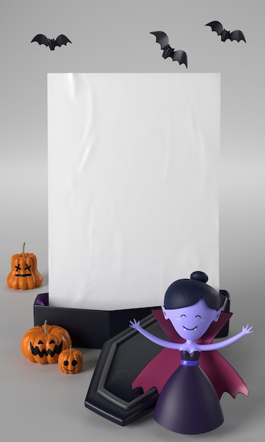 Free photo coffin and vampire halloween decoration