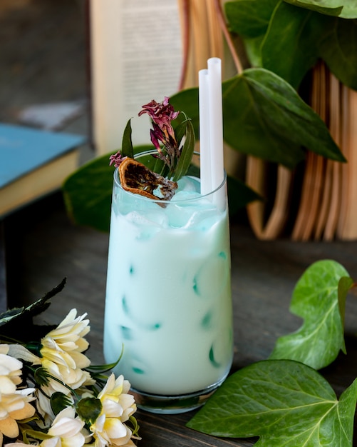 cold milk and mint cocktail on the table