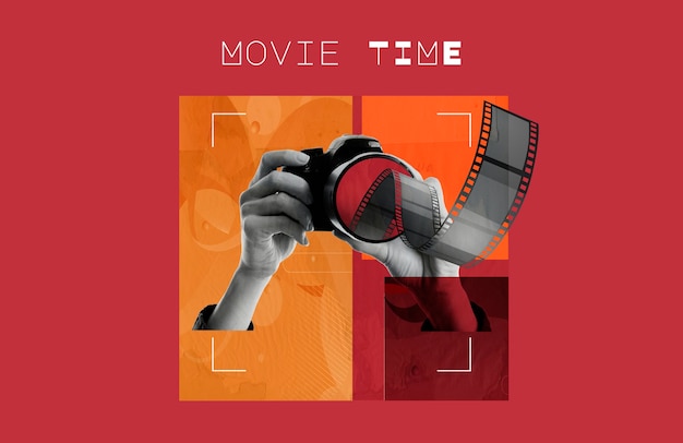 Free photo collage about movie time with hands holding camera