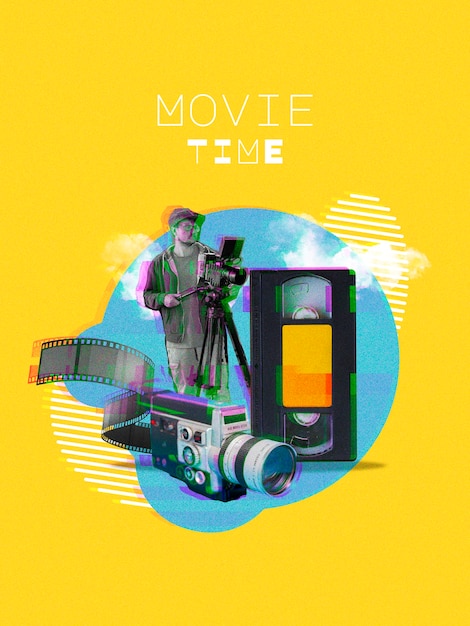 Free photo collage about movie time with man holding camera