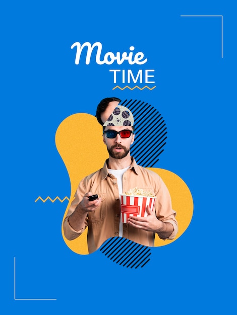 Free photo collage about movie time with man holding popcorn