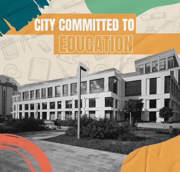 Free photo collage of city committed to education