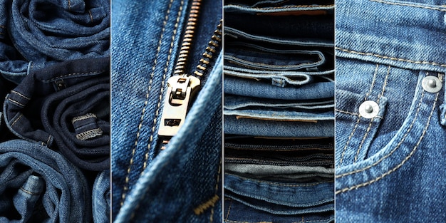 Collage of photos with jeans close up