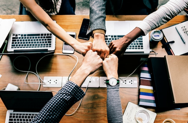 Colleagues giving a fist bump