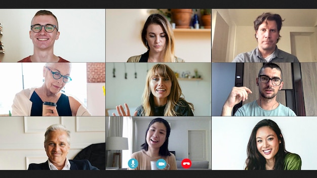 Free photo colleagues having a video conference during the coronavirus pandemic