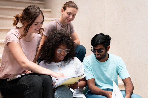 Colleagues studying together for a college exam