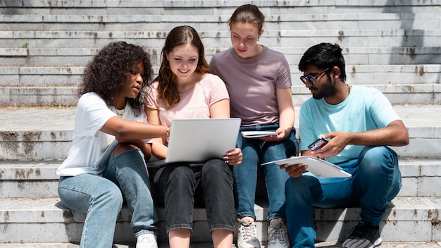 Colleagues studying together for an exam