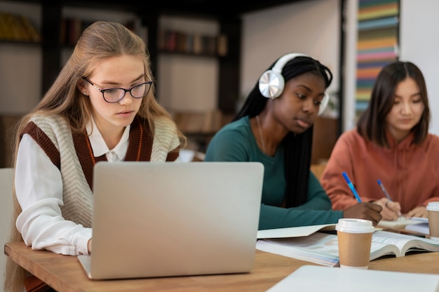 Colleagues studying together during group study