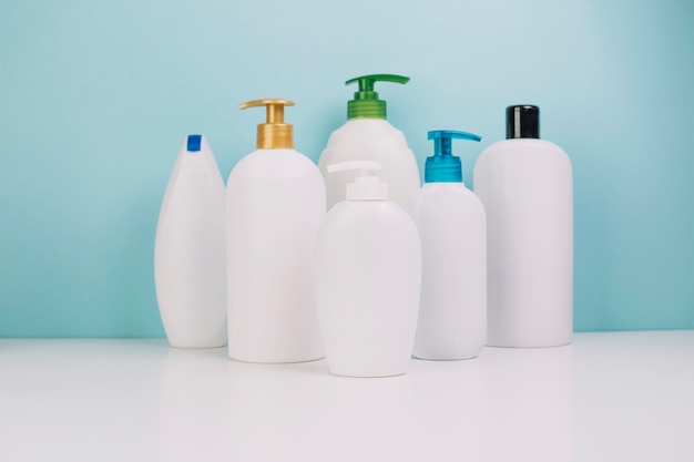 Collection of blank cosmetics bottles