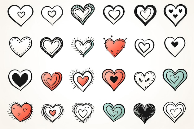 Free Photo collection of drawn hearts in flat style valentines day greeting card design