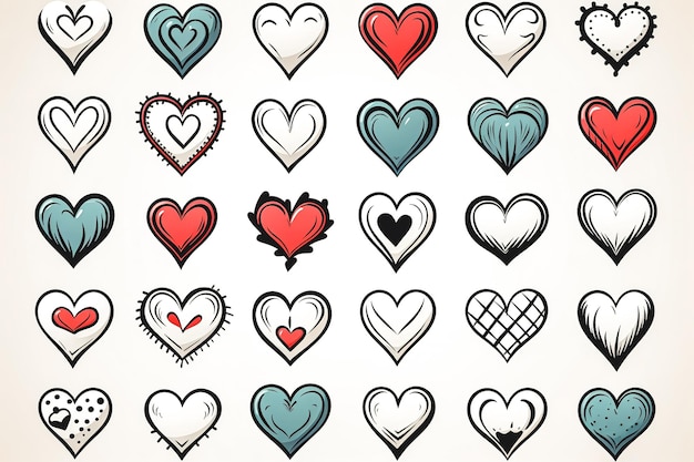 Free photo collection of drawn hearts in flat style valentines day greeting card design