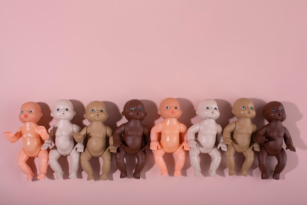 Free photo collection of plastic baby dolls for children with diverse skin colors