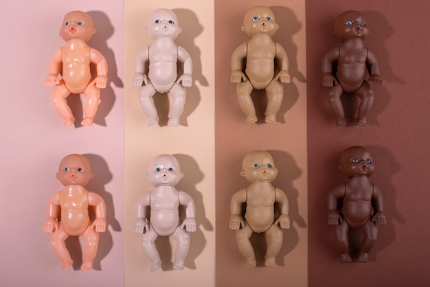 Free photo collection of plastic baby dolls for children with diverse skin colors