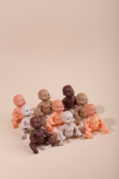 Free Photo collection of plastic baby dolls for children with diverse skin colors