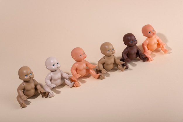 Free photo collection of plastic baby dolls for children with diverse skin colors