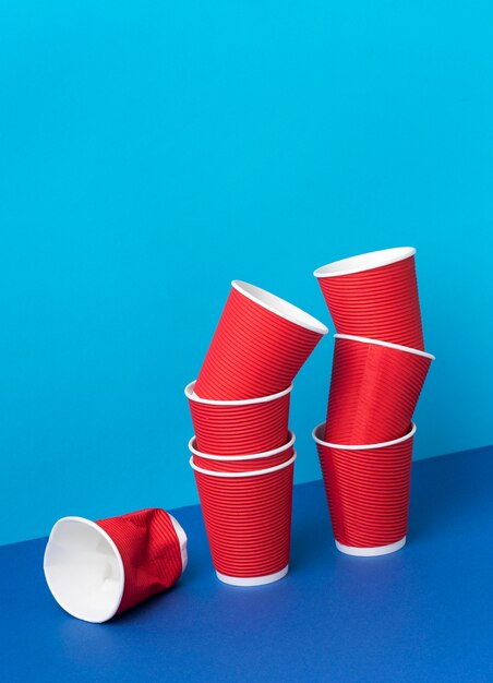 Collection of plastic cups on the table