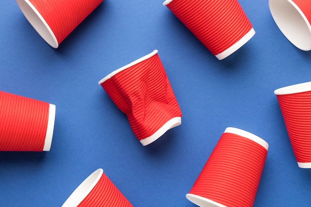 Collection of plastic cups on the table