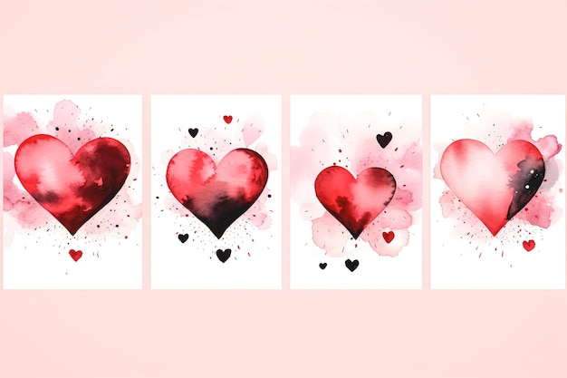 Free photo a collection of templates with watercolordrawn hearts for cards