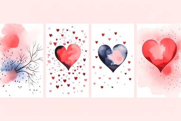 Free photo a collection of templates with watercolordrawn hearts for cards