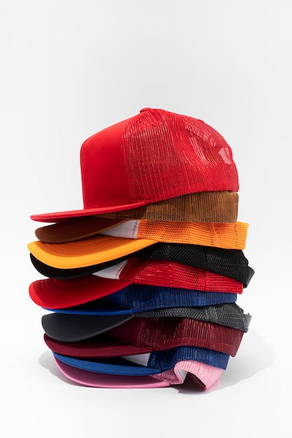 Collection of trucker hats with mesh back