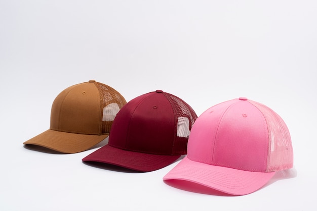 Collection of trucker hats with mesh back