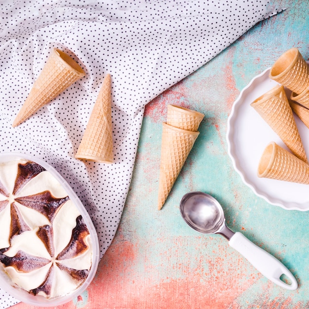 Collection of wafers cups and ice cream