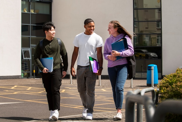 College students cramming outdoor