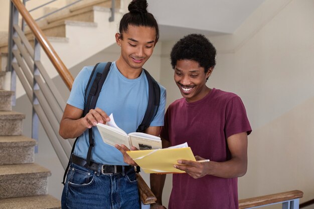 College students of different ethnicities cramming