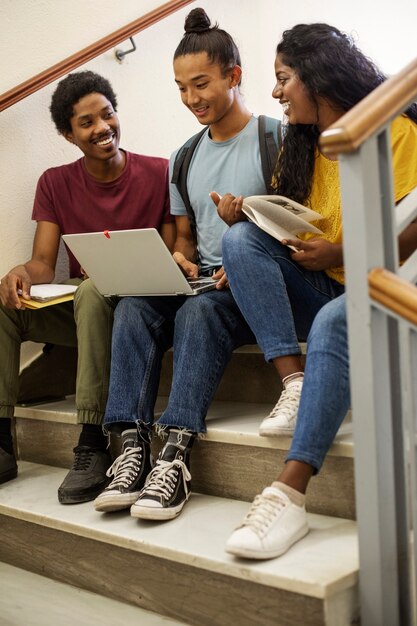 College students of different ethnicities cramming