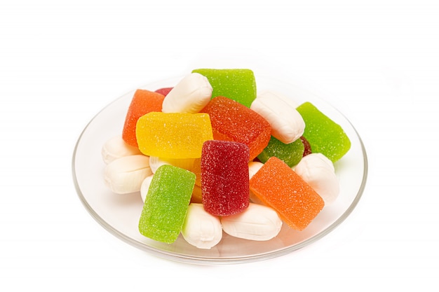 Color chewing candies on a white background