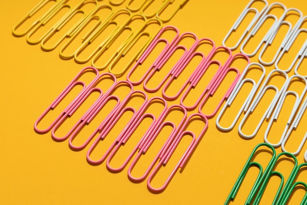 Color paperclips arrangement high angle