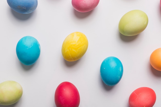 Colored Easter eggs on white