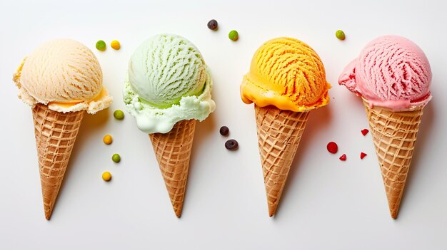 Colored ice cream on a white background