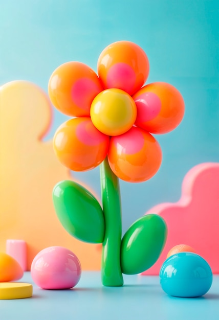 Colorful 3d inflatable pastel flower background