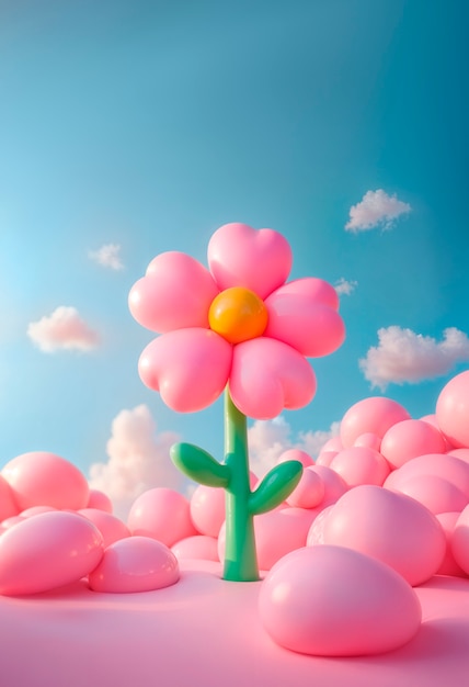 Free photo colorful 3d inflatable pastel flower background