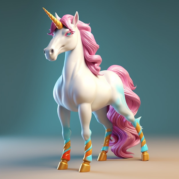 Free Photo colorful 3d mythical unicorn