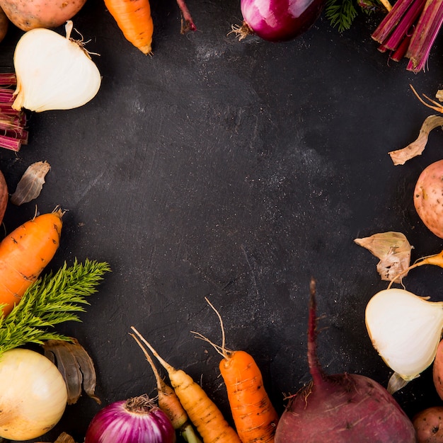 Colorful arrangement of vegetables with copy space