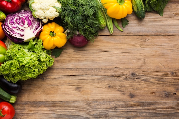 Colorful background of vegetables with copy space