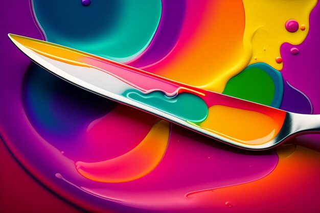 A colorful background with a white plate that says'rainbow'on it