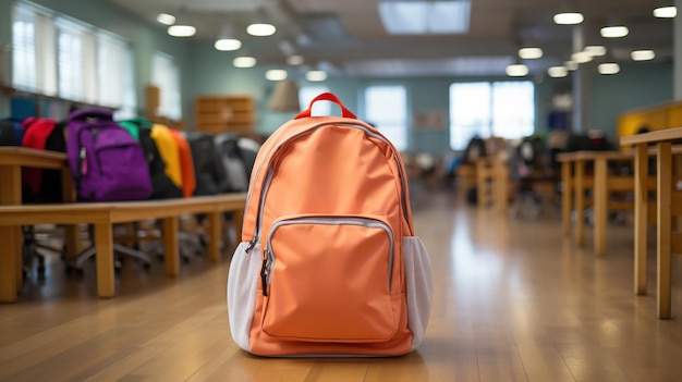 Free photo colorful backpack ready for school in a classroom