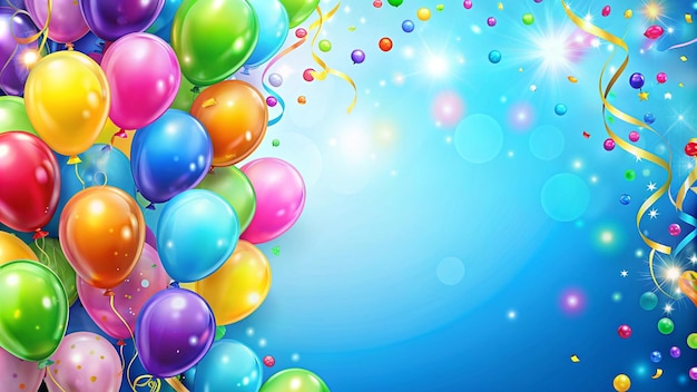 Colorful Balloons and Confetti on Blue Background