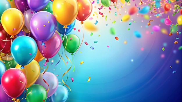 Free photo colorful balloons and confetti on blue background